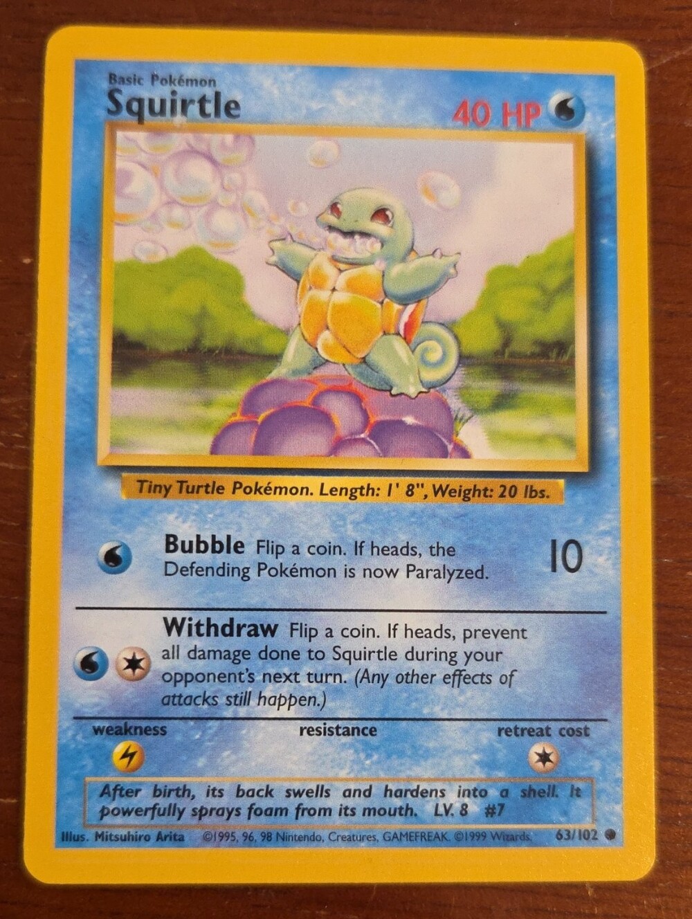 Pokemon Base Set 1999 SQUIRTLE Trading Card (63/102)